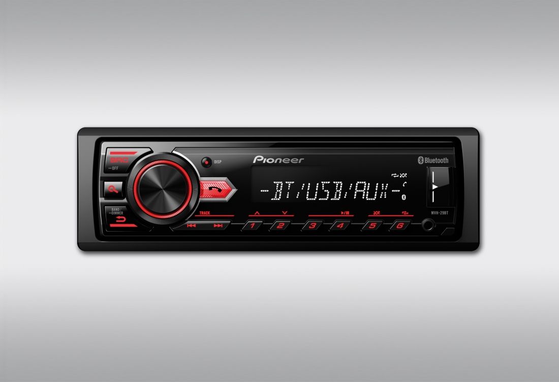 Автомобильная магнитола 1DIN Pioneer MVH-29BT (укороченное шасси, USB-ресивер, bluetooth)